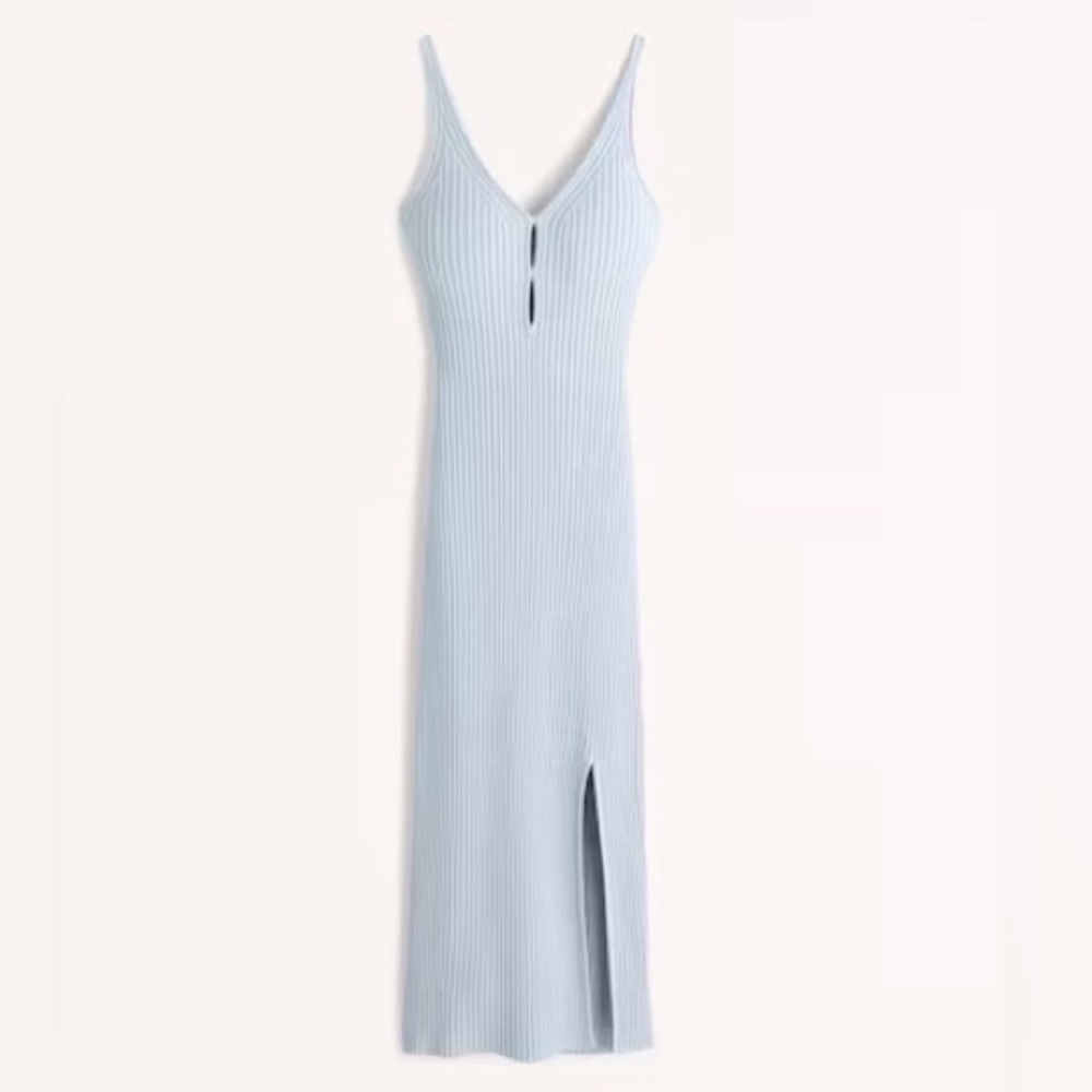 NWT Abercrombie & Fitch Key Hole Midi Sweater Dress Baby Blue